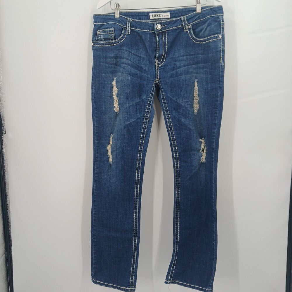 womens plus size 18 Liuce's Jeans dark blue straight leg stretchy y2k style